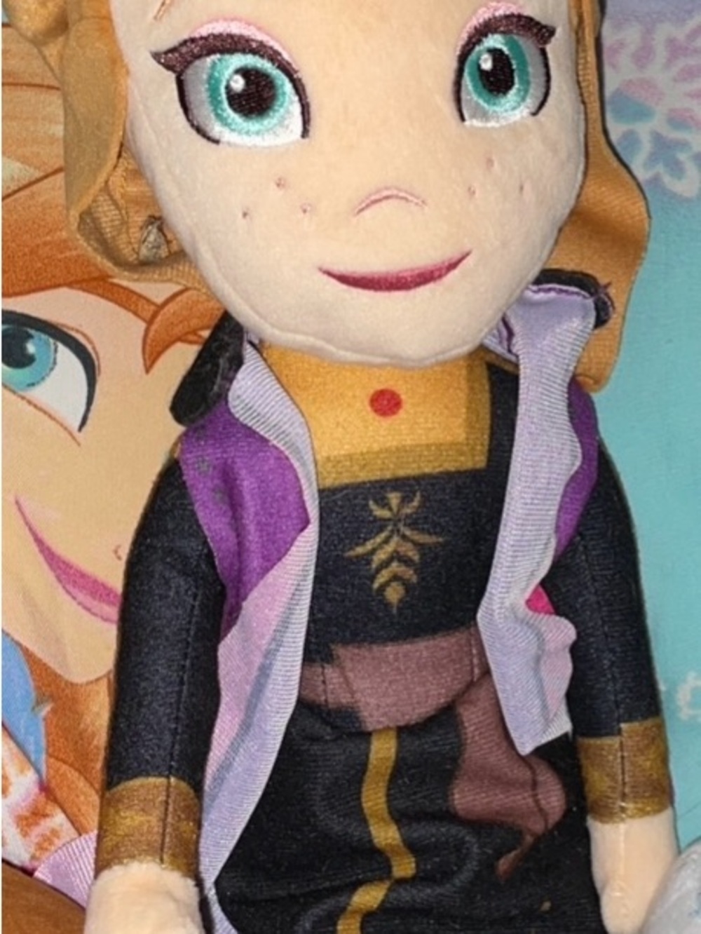 Disney Anna Plush Doll - Purple/Black Outfit with Teal Eyes